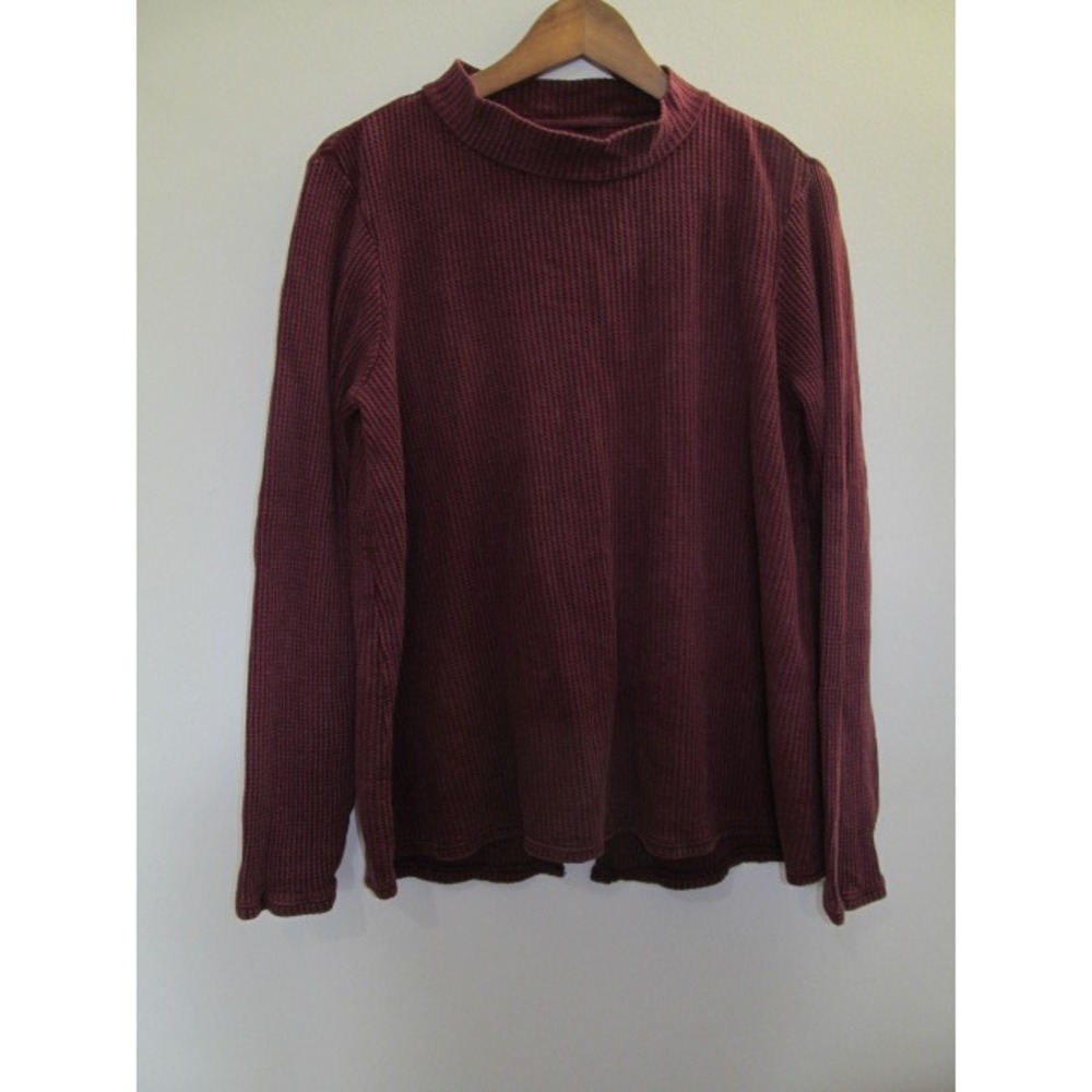 Wonderly Top Womens Large L Maroon Burgundy Waffle Knit Mock Neck Long Sleeve